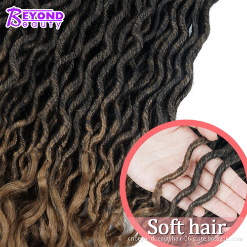 Wavy Goddess Locs Crochet Synthetic Braiding Hair Curly Ends Ombre Pre-Looped Faux Locs Hair Braids Crochet Locs Hair Extensions